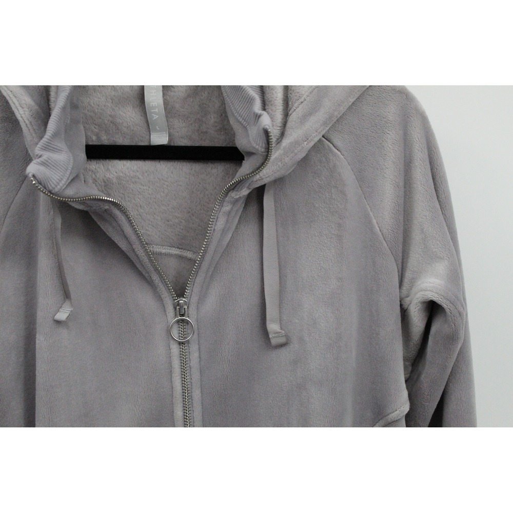 Athleta Triumph Double Cozy Soft Silver Grey Velour Zip Up Hoodie Size Lg - Picture 2 of 8